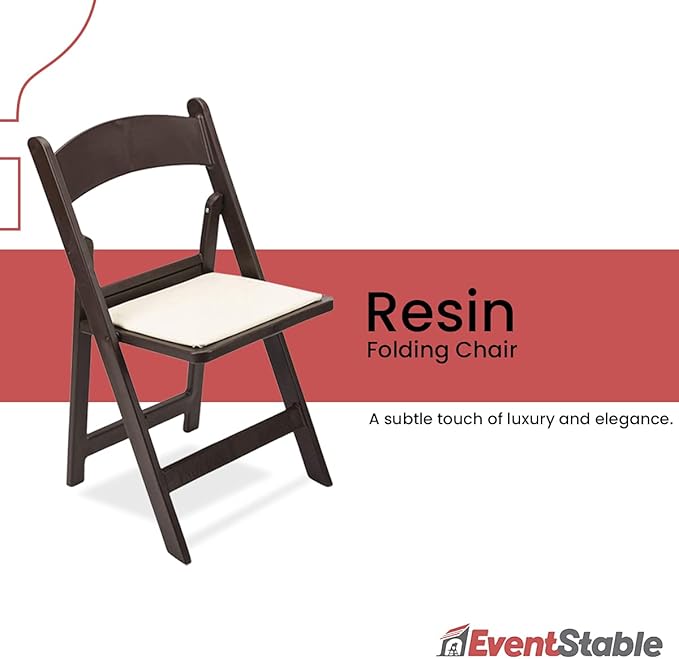 EventStable Titan PRO Resin Folding Chair - Dark Brown Indoor/Outdoor Lightweight Folding Chair - Vinyl Padded Foldable Chair for Weddings Parties Events - 4 Pack