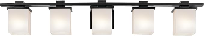 KICHLER Tully 40.25" 5-Light Vanity Light with Satin Etched Cased Opal Glass in Black for Over a Vanity, Soft Modern Style, (40.25" x 6.5" x 7"), 45193BK