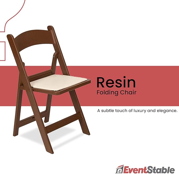 EventStable Titan PRO Resin Folding Chair - Brown with Ivory Indoor/Outdoor Lightweight Foldable Chair with Vinyl Padded for Weddings Parties Events - 50 Pack