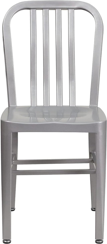 Flash Furniture Gael Indoor/Outdoor Modern Metal Dining Chairs, Commercial-Grade Galvanized Steel Restaurant Chairs, Set of 2, Silver