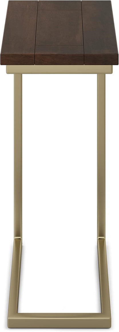 SIMPLIHOME Skyler C-Side Table - 18 inch Wide Solid Mango Wood and Metal Slide-Under Table in Dark Brown, Industrial Accent Table or End Table for Living Room with Open Frame Design, Assembled
