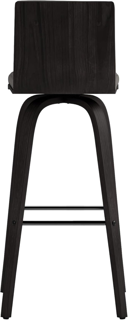 Armen Living Vienna 30" Swivel Bar Stool in Black Wood Finish with Gray Faux Leather - Set of 3