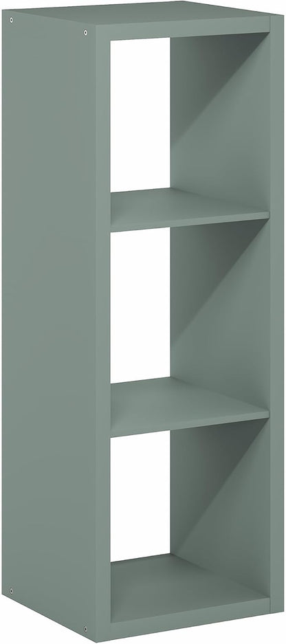 Furinno Cubicle Book Shelf, 3-Cube Thick Frame Bookshelf, Horizontally & Vertically Reversible Bookcase with Open Back, 14.6" x 15.9" x 44", for Living Room, Bedroom, Home Office, Sage Green