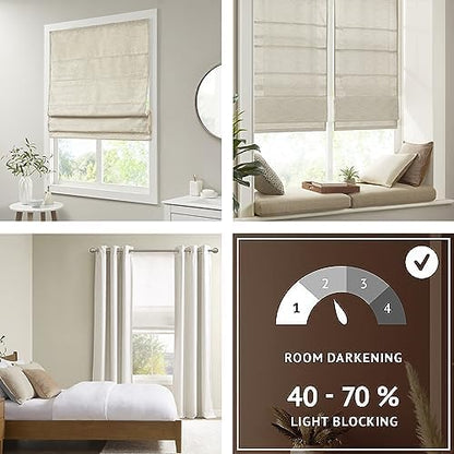 Madison Park Cordless Roman Shades Faux Silk Shade with Sheen 1-Panel Privacy, Room Darkening, Energy Efficient, Thermal Insulated Window Blind for Bedroom, Living Room Décor, 27"W x 64"H Como, Ivory