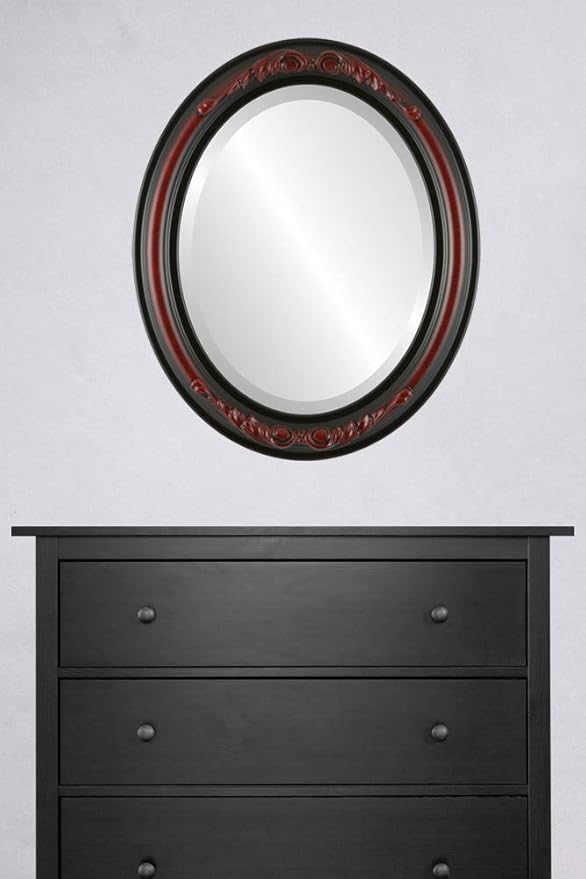 OVALCREST Oval Beveled Wall Mirror for Home Decor - Florence Style - Vintage Cherry - 34" x 24"