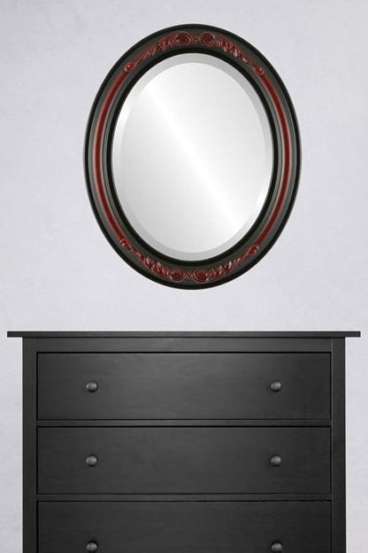OVALCREST Oval Beveled Wall Mirror for Home Decor - Florence Style - Vintage Cherry - 34" x 24"