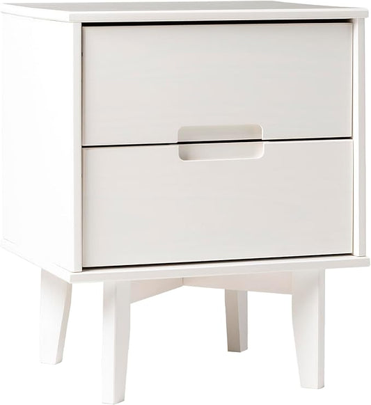 Walker Edison Furniture AZR2DSLNSWH Solid Wood 2-Drawer Groove Handle End Side Table Nightstand with Storage, 24" H, White