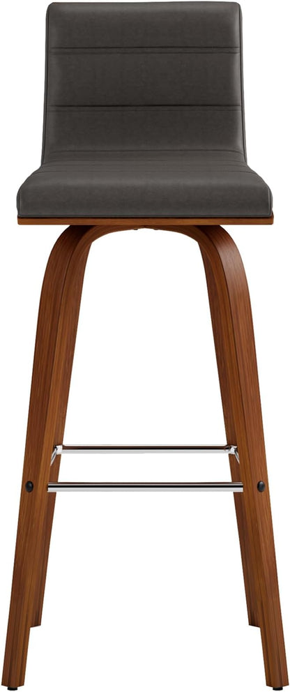Vienna 30" Swivel Bar Stool in Walnut Wood Finish with Gray Faux Leather - Set of 2