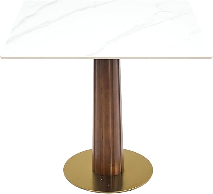 Sintered Stone Square Office Table and Chair Set - Meeting Table for Small Offices (Dark Brown Leg and White Top, 1 Table and 4 Chairs)