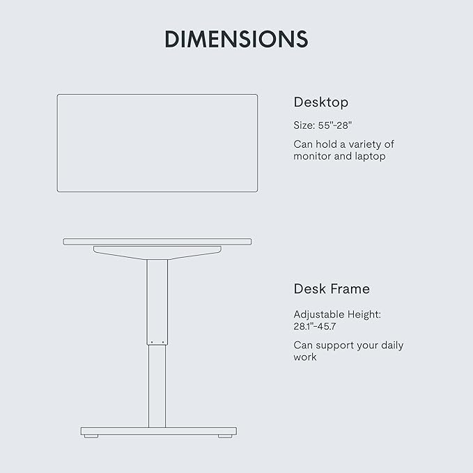 FLEXISPOT EN1 One-Piece Standing Desk, 55 x 28 Inches Stand Up Desk Workstation with Seamless Desktop Board (Silver Frame + 55 inches White Top, 2 Packages)