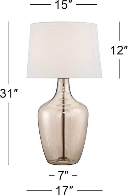 Possini Euro Design Ania 31" Tall Jar Large Modern Coastal Country Cottage End Table Lamp Clear Champagne Glass Single Off-White Shade Living Room Bedroom Bedside Nightstand House Office Home