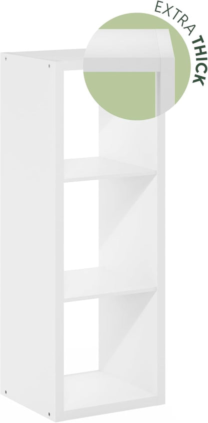 Furinno Cubicle Book Shelf, 3-Cube Thick Frame Bookshelf, Horizontally & Vertically Reversible Bookcase with Open Back, 14.6 x 15.9 x 44, for Living Room, Bedroom, Home Office, White