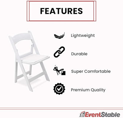 EventStable Titan PRO Resin White Indoor/Outdoor Lightweight Vinyl Padded Folding Chair for Weddings Parties Events - 4 Pack