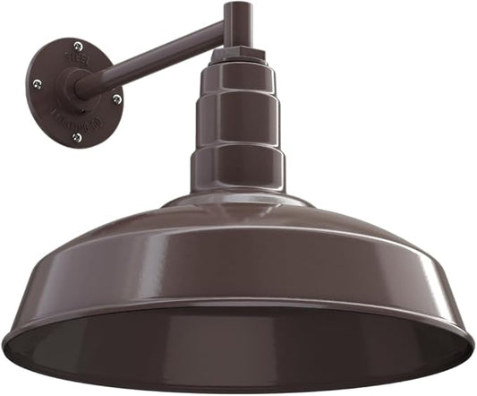 Steel Lighting Co. Gardena Barn Light | Outdoor Wall Mounted | 16" Dome | 11" Straight Arm | Farmhouse Light Made in America | Dark Bronze Exterior/Dark Bronze Interior
