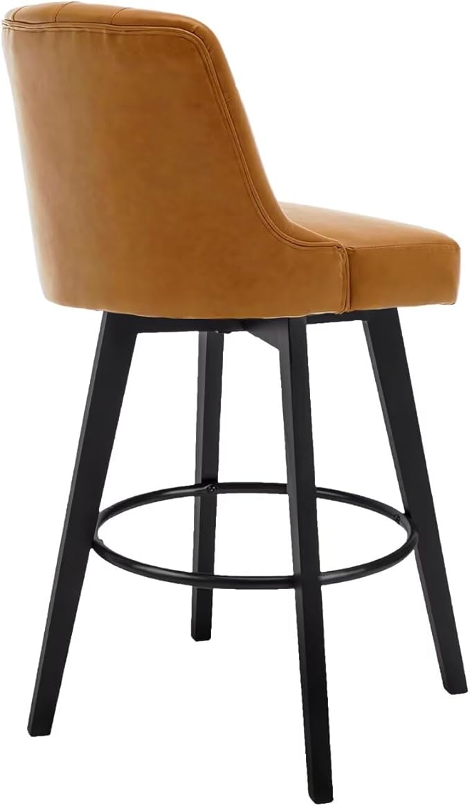 MINCETA Bar Stools Set of 4, PU Leather Barstools, 26 Inch Upholstered Counter Stools with Low Tufted Back and Footrest, Swivel Counter Height Barstools for Kitchen Island Home Bar Brown