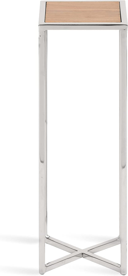 Kate and Laurel Jaspur Modern Drink Table, 7 x 7 x 21, Silver and Wood, Decorative Glam Accent Table for Display and Storage