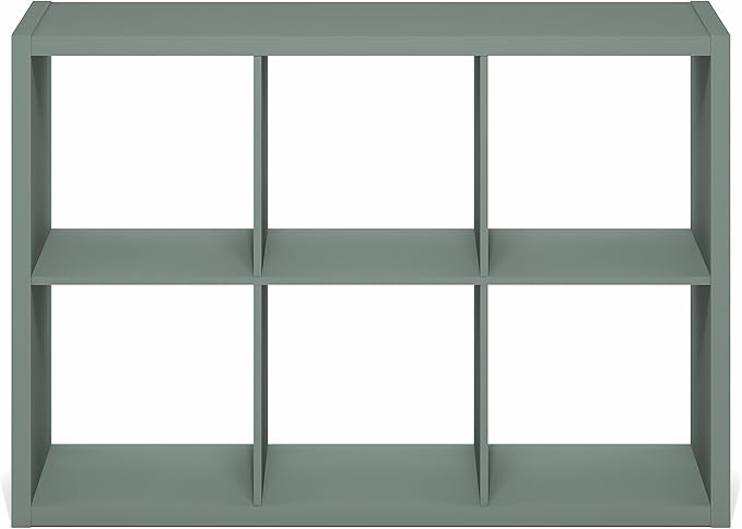 Furinno Cubicle Book Shelf, 6-Cube Thick Frame Bookshelf, Horizontally & Vertically Reversible Bookcase with Open Back, 14.6" x 43.8" x 30", for Living Room, Bedroom, Home Office, Sage Green
