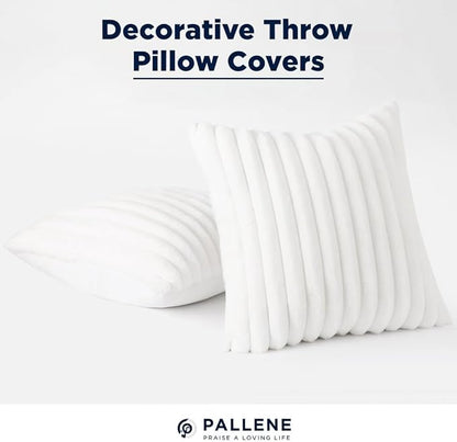 Pallene Faux Fur Plush Throw Pillow Covers 16x16 Set of 2, Luxury Soft Fluffy Striped Decorative Pillow Covers for Sofa, Couch, Living Room, White