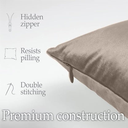 lalaLOOM Velvet Throw Pillow Covers, Set of 2, 24x24 Decorative Square Pillows Home Decor, Soft Accent Cases, Silky Machine Washable Pillowcases for Sofa, Couch, Bedroom, Living Room, Taupe