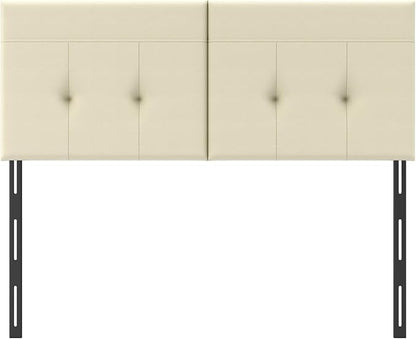 King Headboard Only with Adjustable Metal Legs, Faux Leather Upholstered Headboard King Size, Modern Stylish Headboard with Sunken Dot Design, Sturdy Bed Headboard for Bedroom, Beige