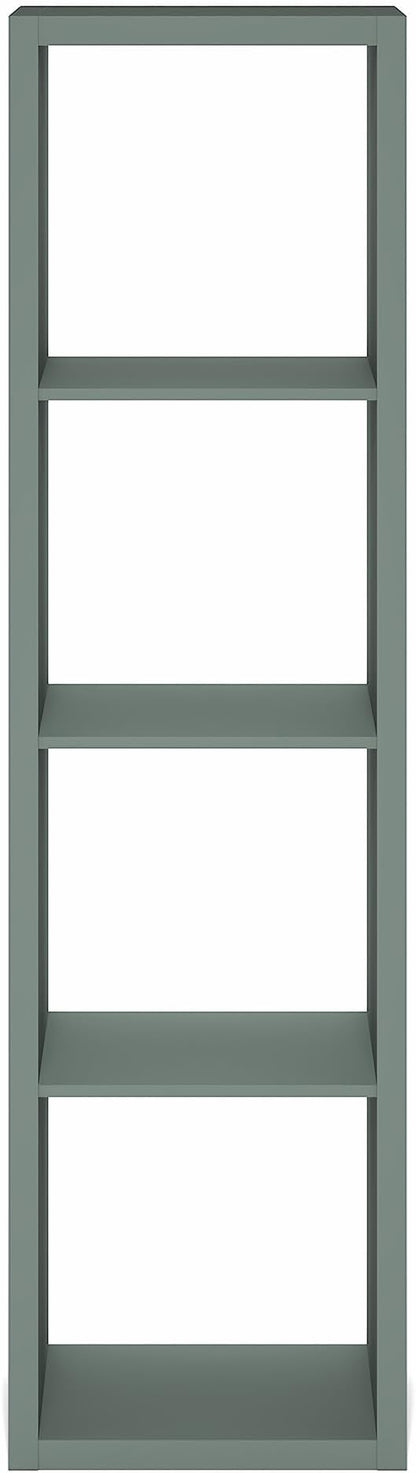 Furinno Cubicle Book Shelf, 4-Cube Vertical Thick Frame Bookshelf, Horizontally & Vertically Reversible Bookcase with Open Back, 14.6" x 15.9" x 58", for Living Room, Bedroom, Home Office, Sage Green