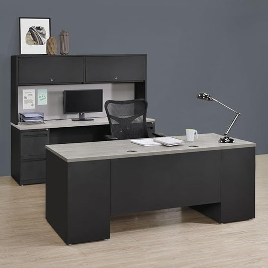 nbf signature series Carbon Steel Executive Desk 72" W x 30" D Gray Wash Maple Ergonomic Computer Office Working PC Desk for Home and Office Use Stylish and Durable