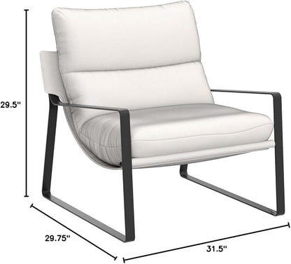 LukeAlon Modern Linen Accent Armchairs Set of 2, Upholstered Soft Living Room Chairs with Metal Base Removable Thickened Cushion Sofa Chairs Comfy Lounge Chair for Bedroom Living Room, White