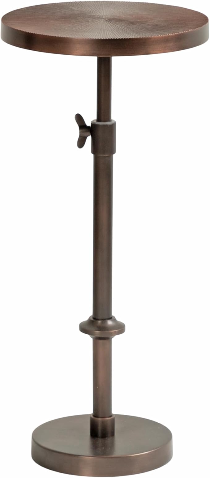 Kate and Laurel Engles Traditional Adjustable-Height Pedestal Drink Table; 10 x 10 x 30; Bronze; Vintage Round Indoor Metal Plant Stand with Embossed Sunburst Pattern
