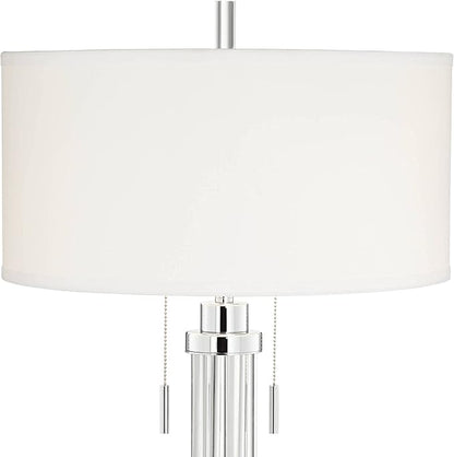 Possini Euro Design Cadence Modern Table Lamp 30" Tall with Round Black Marble Riser Linear Glass Rod White Linen Drum Shade for Bedroom Living Room Nightstand Bedside Night Stand Office Kids Room