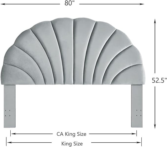24KF Stunning Crown Design King Headboard, Upholstered Soft Velvet Petal Pattern Headboard King/CA King-Gray