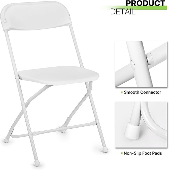 Magshion Plastic Folding Chairs 10 Pack White Foldable Dinning Chairs for Wedding Parties Event Outdoor Indoor Lightweight Chair 330lbs Capacity