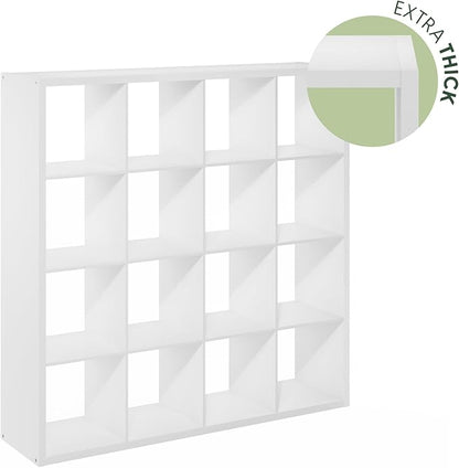 Furinno Cubicle Book Shelf, 16-Cube Thick Frame Bookshelf, Reversible Bookcase with Open Back, 14.6 x 57.8 x 58, for Living Room, Bedroom, Home Office, White