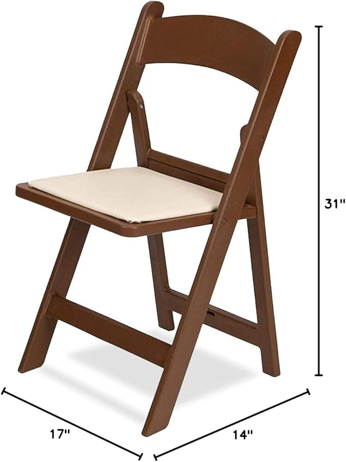 EventStable Titan PRO Resin Folding Chair - Brown with Ivory Indoor/Outdoor Lightweight Folding Chair - Vinyl Padded Foldable Chair for Weddings Parties Events - 4 Pack
