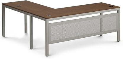 NBF at Work Reversible L Shaped Executive Office Desk - Durable Espresso Laminate Computer Desk with Steel Frame - Modern Desk with 3 Grommet Holes - 60" W x 60" D Work Desk for Home (Brown)