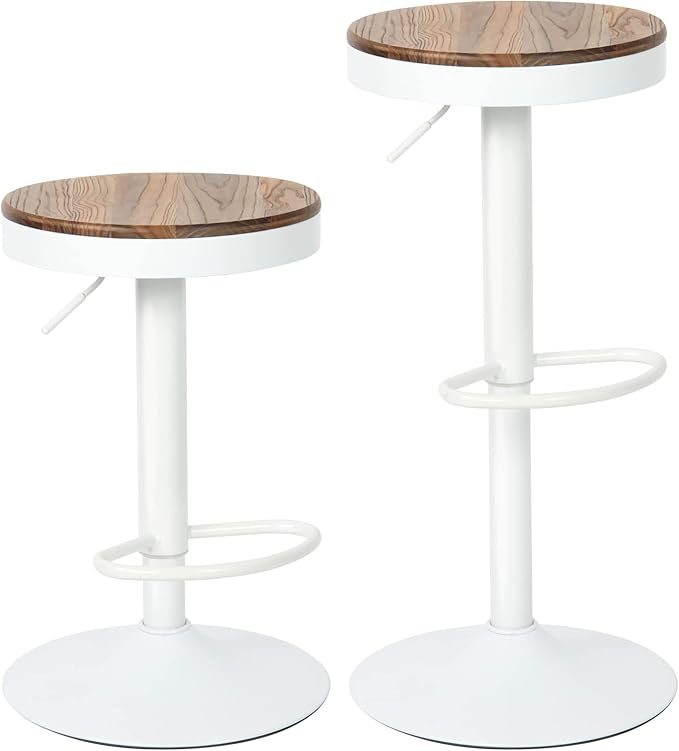 Kidol & Shellder Bar Stools Set of 4 Round Adjustable Swivel Barstools Modern Backless Bar Chairs Wooden Seat Counter Height Stools Armless for Kitchen Island, Cafe, Dining Room White