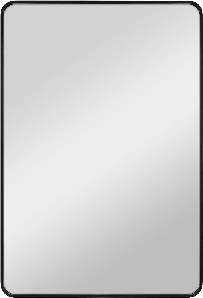 MCS Master & Co. Modern Metal Large Wall Mirror, Minimalist Home Decor Rectangle Mirror with Rounded Corners for Living Room, Bedroom, or Bathroom, 30 by 44 Inch, Black