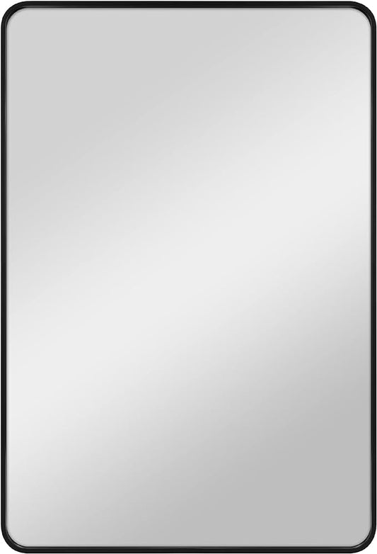 MCS Master & Co. Modern Metal Large Wall Mirror, Minimalist Home Decor Rectangle Mirror with Rounded Corners for Living Room, Bedroom, or Bathroom, 30 by 44 Inch, Black