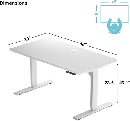 Progressive Desk Stand Up Height Adjustable Electric Standing Desk - 48" x 30" with Dual Motor, 3 Stages Sit Stand Table - Bright Beech, White Frame