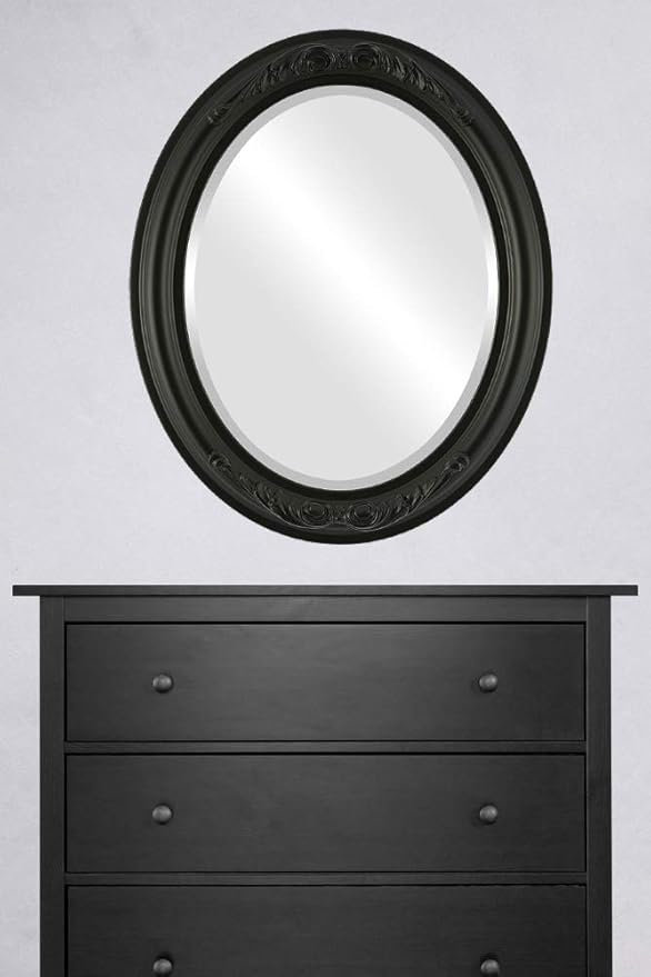 OVALCREST Oval Beveled Wall Mirror for Home Decor - Florence Style - Matte Black - 34" x 28"