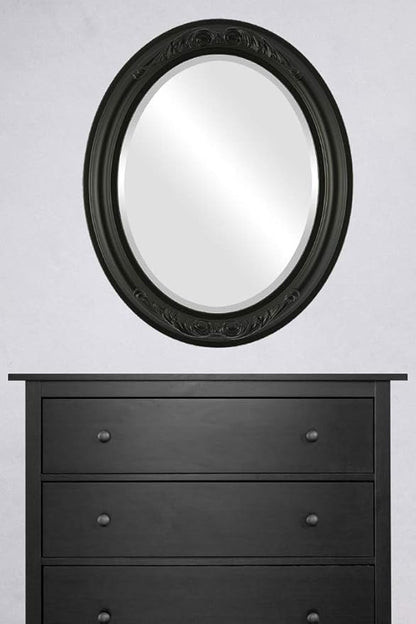 OVALCREST Oval Beveled Wall Mirror for Home Decor - Florence Style - Matte Black - 20" x 16"