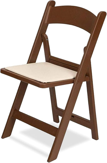 EventStable Titan PRO Resin Folding Chair - Brown with Ivory Indoor/Outdoor Lightweight Folding Chair - Vinyl Padded Foldable Chair for Weddings Parties Events - 4 Pack