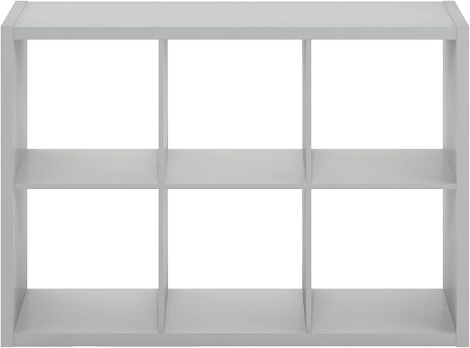 Furinno CUBICLE Book Shelf, 6-Cube Thick Frame Bookshelf, Horizontally & Vertically Reversible Bookcase with Open Back, 14.6 x 43.8 x 30, for Living Room, Bedroom, Home Office, Light Grey
