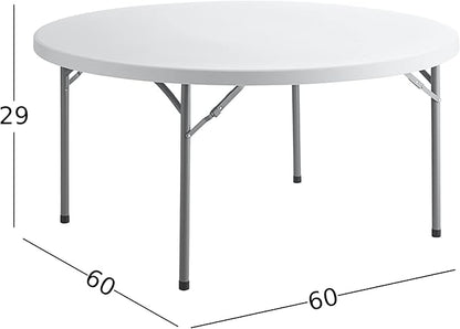 7 Pack! 60" Round Granite White Plastic Folding Banquet Table, Heavy Duty, 5-Foot, White, Wedding, Event