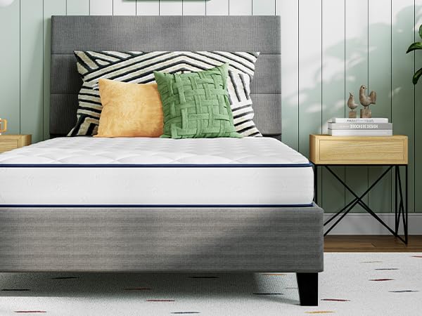 Novill 6/8 Inch Foam and Spring Hybrid Mattress, Queen Mattress in a Box, Medium Support, CertiPUR-US Certified Foam & Steel Coils, Durable Design, Guest and Youth Bedroom, Eco-Friendly Packaging