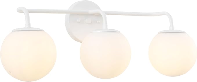JONATHAN Y JYL3536D Louis Parisian Globe 25" 3-Light Metal/Frosted Glass Modern Contemporary LED Vanity Light Midcentury, Glam, Transitional, Bathroom, Powder Room, Dressing Room, Bedroom, White