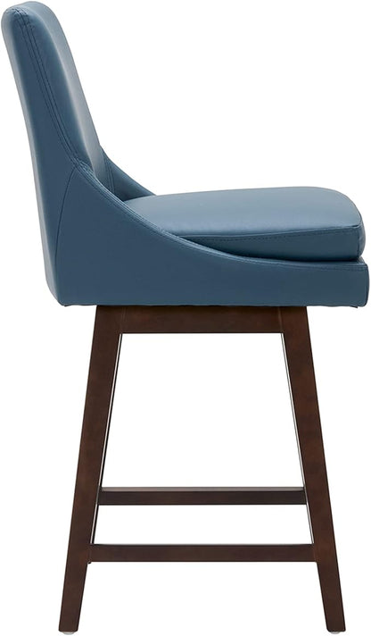 CHITA Counter Height Swivel Bar Stools Set of 4, FSC Certified Upholstered Faux Leather Barstool Chairs with Back, 26.8" H Seat Height, PU Leather in Dark Blue