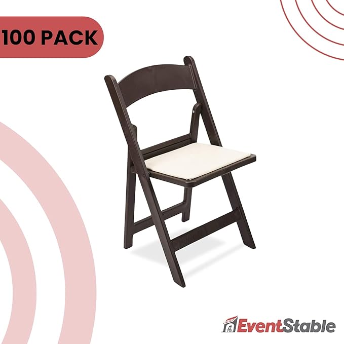 EventStable Titan PRO Resin Folding Chair - Dark Brown Indoor/Outdoor Lightweight Foldable Chair - Vinyl Padded Folding Chair for Weddings Parties Events - 100 Pack
