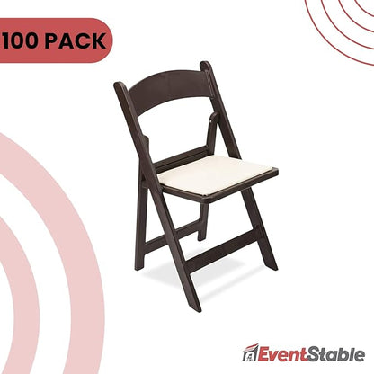 EventStable Titan PRO Resin Folding Chair - Dark Brown Indoor/Outdoor Lightweight Foldable Chair - Vinyl Padded Folding Chair for Weddings Parties Events - 100 Pack