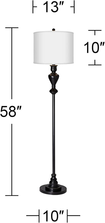Possini Euro Design Country Cottage Floor Lamp Standing 58" Tall Black Bronze Metal Soft Gold Edging Real Woven Burlap Fabric Drum Shade for Living Room Reading Bedroom Office House Home Decor