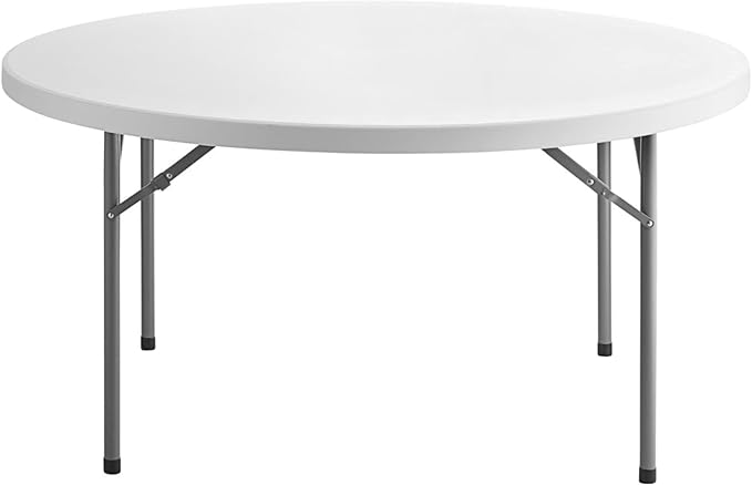 7 Pack! 60" Round Granite White Plastic Folding Banquet Table, Heavy Duty, 5-Foot, White, Wedding, Event